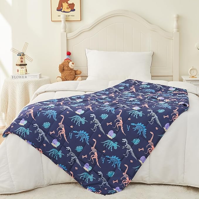 yescool Dinosaur Weighted Blanket 10 Pounds Cooling Weighted Lap Blanket, Navy Heavy Blankets for Sleeping, Weighted Throw Blankets Gift for 80-110lbs, 40" x60