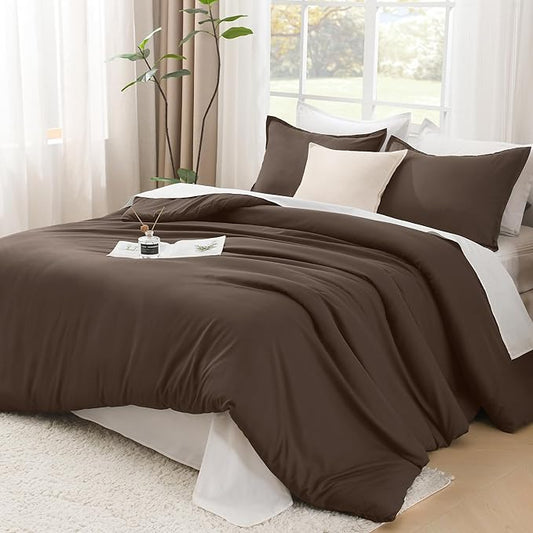 Litanika Comforter Set, Lightweight Solid Bedding Comforter Set, Fluffy Down Alternative Bed Set, Chocolate, Oversized King