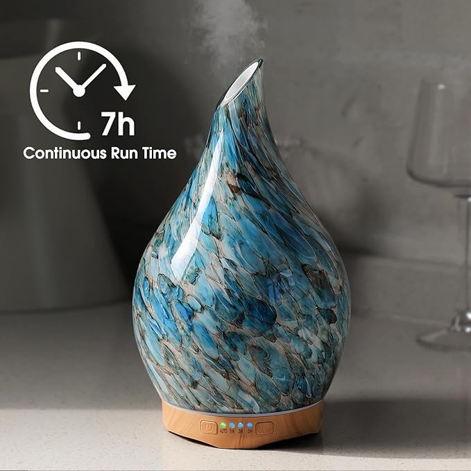 Porseme 280ml Essential Oil Diffuser Glass Color Changing Aroma Air Diffusers Aromatherapy Ultrasonic Cool Mist Humidifier 7 Running Hours Waterless Auto-Off for Sleeping Yoga Office Spa (Light Blue)