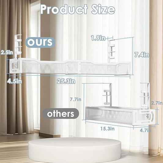 Cable Management, 25'' Cable Management Under Desk No Drill, Metal Cord Organizer with Clamp for Standing Desk, Cable Organizer for Home Office, White