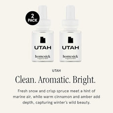 Pura & Homesick Home Scent Refill - Smart Home Air Diffuser - Up to 120-Hours of Luxury Fragrance per Refill - Home Essential - Clean & Safe Diffuser Fragrance - 2 Pack, Utah
