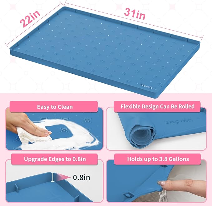 Sdpeia Under Sink Mat 31"×22" Waterproof Silicone Cabinet Liner & Sink Protector for Kitchen & Bathroom, Multi-Purpose Organizers Tray for Pets, Laundry, Cat Litter Mat