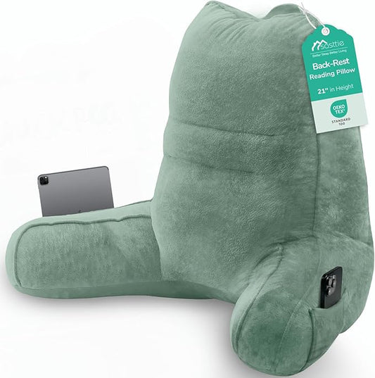 Sasttie Reading Pillow, Pillows for Reading or Relaxing – Ergonomic Support for Head, Neck, Back, and Lumbar, 21-Inch, Green