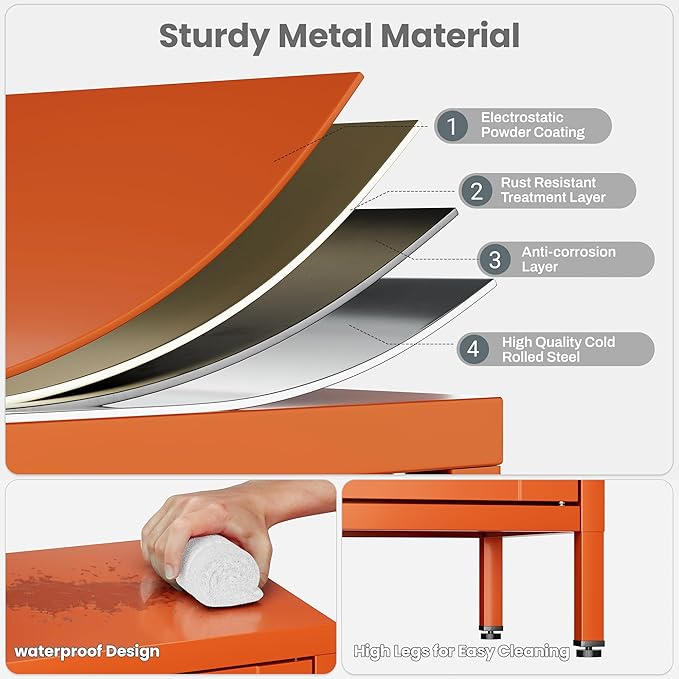 31.5"H Orange Metal Cabinet,Small Bathroom Storage Cabinet,Bathroom Floor Storage Cabinets,Small sideboard with 2 Adjustable Shelves & 2 Doors,Metal Kitchen Storage Cabinet for Hallway,Home Office