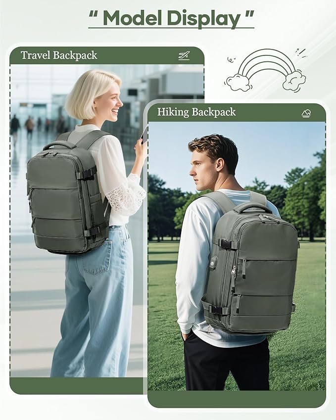 suwasp Vacuum Backpack Travel with Electric Vacpack Pump, Vacuum Compression Bags Travel Backpack for Women Men, Flight Approved Waterproof Carry on Backpacks Laptop Work Weekender Daypack, Green