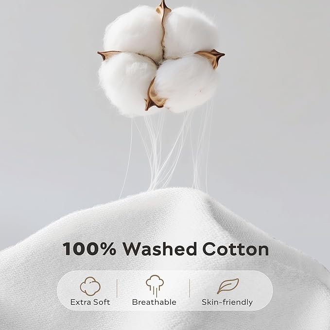 JELLYMONI Washed Cotton Duvet Cover - Off White, King Size 104x90 Inches, 3-Piece Bedding Set with Button Closure, Includes 1 Duvet Cover & 2 Pillowcases (Comforter Not Included)