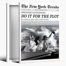Retro New York Trends Wall Art Black and White Newspaper Poster Do It for The Plot Canvas Prints Funky Feminist Posters Trendy College Wall Decor for Bar Cart Hot Girl Dorm Room Decorative 16x24inch Framed