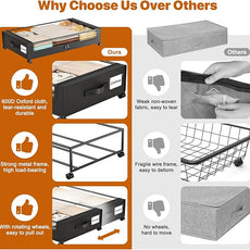 Under Bed Storage with Wheels,XXL 60L Under Bed Storage Containers with Clear Lids, Rolling Under Bed Metal Drawer for Clothes, Shoes,Toys (Black, 2 Pack)