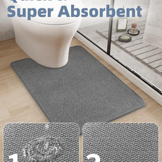 PADOOR Braided U Shaped Toilet Rug, 20x24 Grey, Super Absorbent, Non Slip, Machine Washable, Bathroom Floor Mat