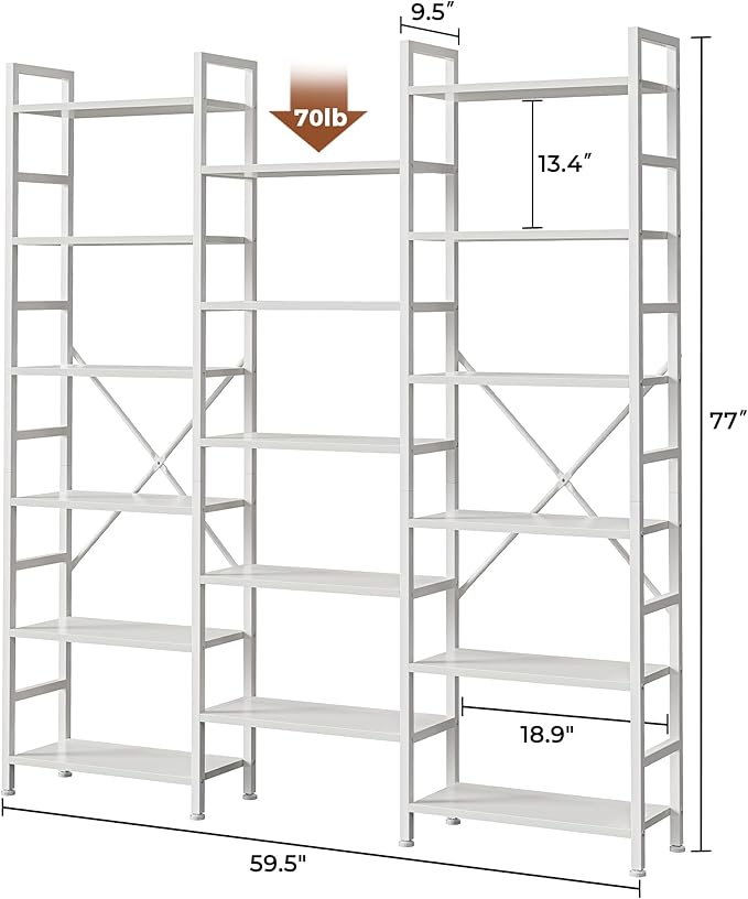 SUPERJARE Triple 6 Tier Bookshelf, Bookcase with 17 Open Display Shelves, Wide Book Shelf Book Case for Home & Office, White