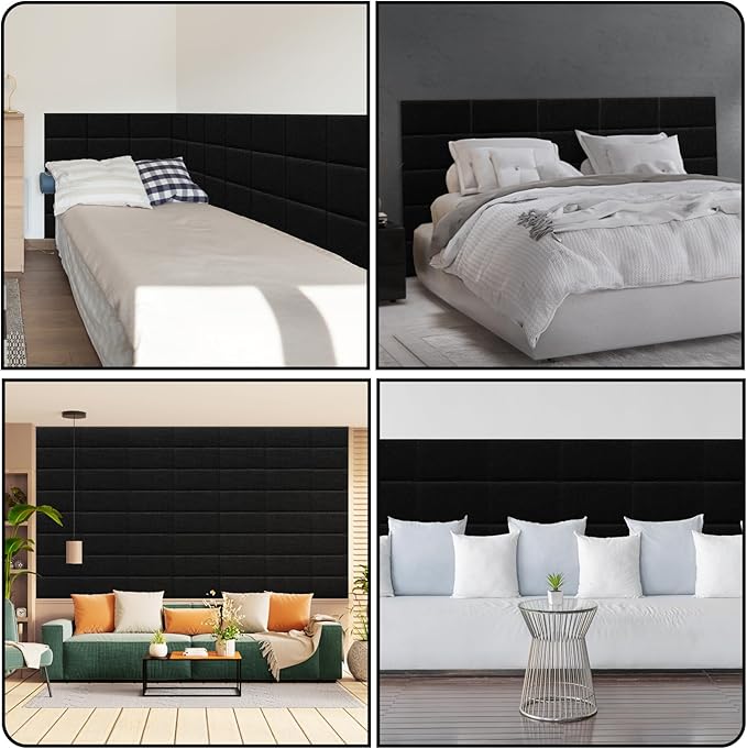 6 Piece Linen Fabric Peel and Stick Headboard, Upholstered Wall Mounted Headboard for Twin, 3D Anti-Collision Soundproof Self-Adhesive Wall Panel for Bedroom 16.53" x 9.84"