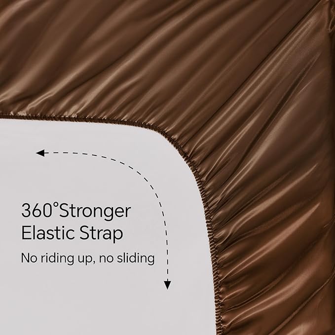 BEDELITE Satin Sheets Full Size Bed Set, Luxury Soft Brown Silky Sheets for Hair and Skin, Similar to Silk Bed Sheets Set 4 Pieces with 1 Deep Pocket Fitted Sheet, 1 Flat Sheet, and 2 Pillowcases