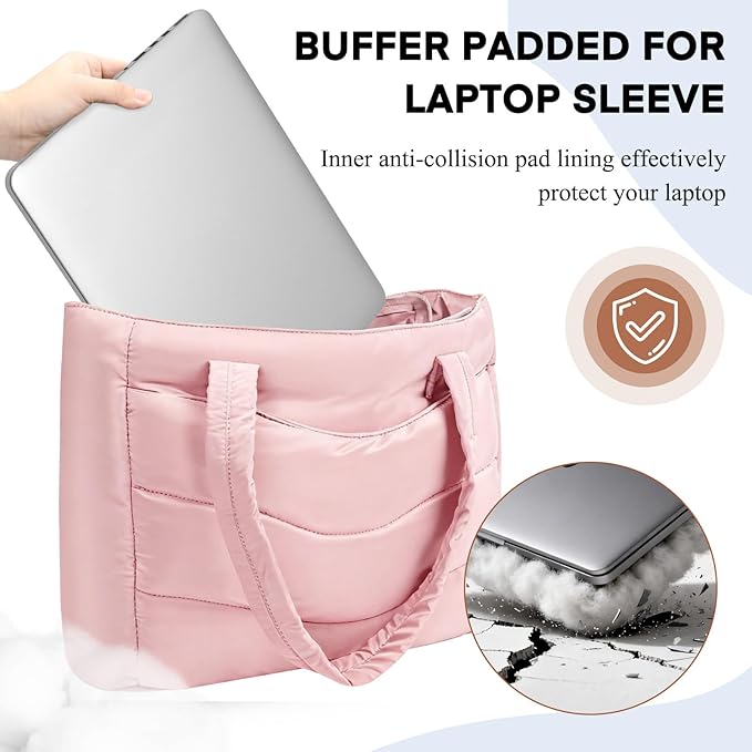 Skycase Puffer Tote Bag for Women - Lightweight Puffy Work Handbag- Large Laptop Quilted Shoulder Bag for Daily, Travel, Gym