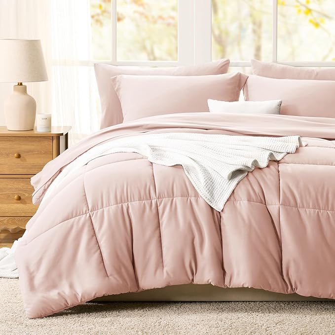 CozyLux Full Size Comforter Sets Blush Pink - 7 Pieces Bed in a Bag Full, Oeko-Tex Certified Bed Set, All Season Soft Bedding Set with Down Alternative Comforter, Sheets, Pillowcases & Pillow Shams