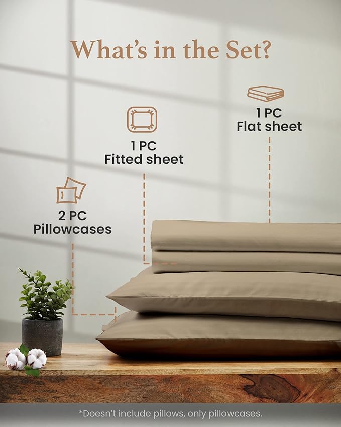 Good Sleep Bedding King Bed Sheet Set - 4 Pc, Egyptian Cotton Sheets, Hotel Style Sheets King Size Deep Pocket, Fits Upto 16 Inch, Soft & Breathable Sheet & Pillowcase Sets - Taupe GoodSleepBedding