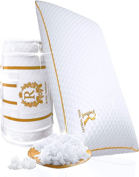 Royal Therapy Queen Memory Foam Pillows - Shredded Memory Foam Pillow for All Sleep Positions - Medium Firm Pillow with Adjustable Loft - Bamboo Rayon Cover - CertiPUR-US & Oeko-TEX Certified