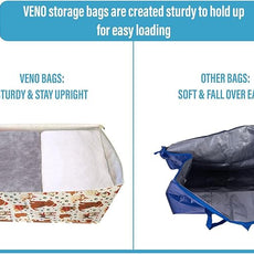 VENO 6 Pack Moving Bags and Large Christmas Decoration Storage Bins with lids. Alternative to Moving Boxes, Packing Supplies for College. Heavy Duty Totes (Holiday Pups, 6 Pack)