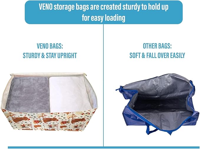 VENO 6 Pack Moving Bags and Large Christmas Decoration Storage Bins with lids. Alternative to Moving Boxes, Packing Supplies for College. Heavy Duty Totes (Holiday Pups, 6 Pack)