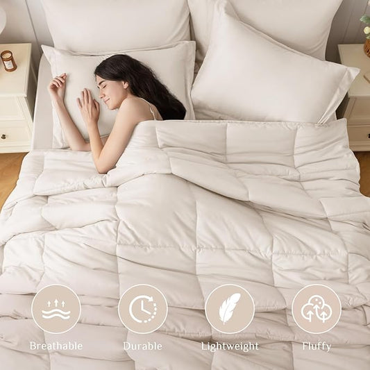 JOLLYVOGUE Full Comforter Set, Ultra-Soft Bed in a Bag Full Size 7 Pieces, Oeko-TEX Certified Bedding Set with Down Alternative Comforter, Sheets, Pillowcases & Shams, Beige