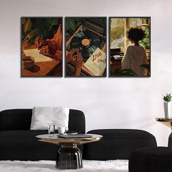 XLYFVLGF 3Pcs Black Women Canvas Wall Art African American Pictures Wall Decor Black Girl Painting Fashion Abstract Prints for Bedroom Bathroom Living Room Home Decoration 12x16in