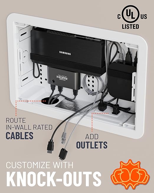 ECHOGEAR 9" in-Wall TV Media Box - Recessed TV Outlet & Network Enclosure - Works with Roku, Apple TV, Fire TV Stick, & Samsung One Connect Mini - WiFi Friendly Cable Management Kit