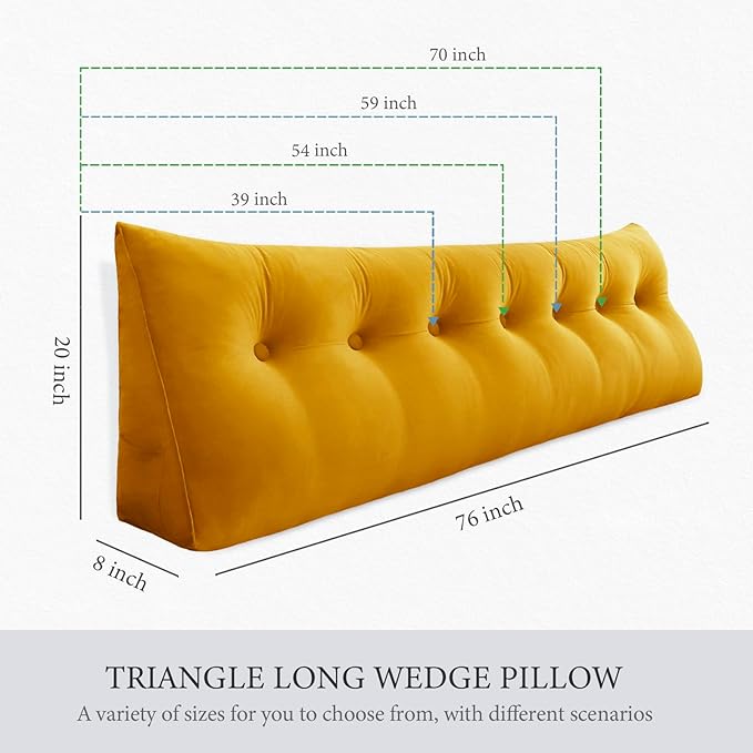 11 lbs Thickened Queen Wedge Pillow Headboard Body Positioner Bed Wedge Pillow Backrest Support Triangular Headboard Pillow for Sleeping with Side Pocket Velvet Positioning Support Velvet