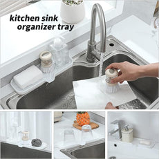 Silicone Bathroom Soap Dishes with Drain Spout-Bathroom and Kitchen Sink Organizer,Sponge Holder,Dish Soap Tray,Perfect for Dispenser,Scrubber,Bottle,Cup on Sink or Counter-White 12