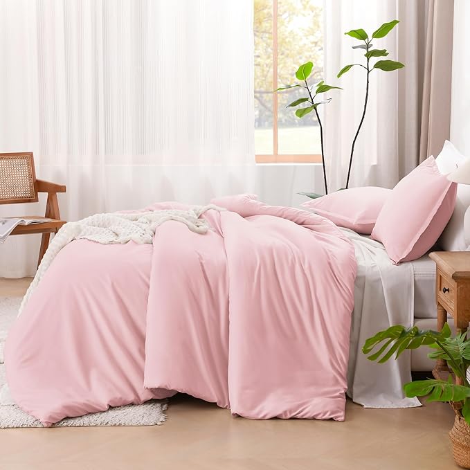 Litanika Comforter Set, Lightweight Solid Bedding Comforter Set, Fluffy Down Alternative Bed Set, Baby Pink, Oversized King