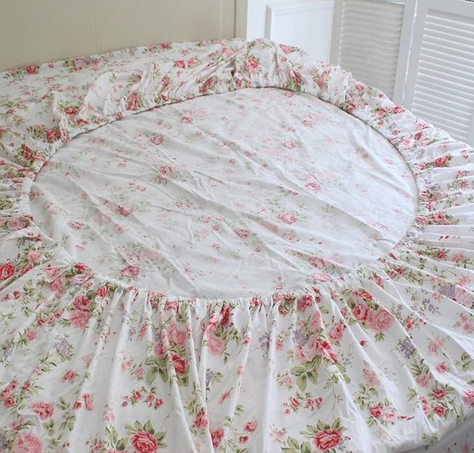FADFAY Bed Sheets Pink Rose Floral Print Bed Sheet Set 4-Piece Full Size