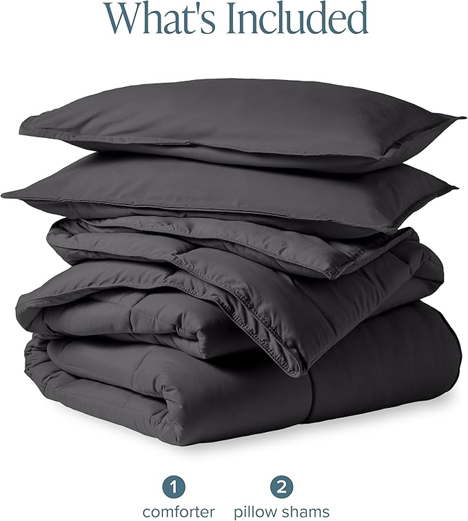 Bare Home Comforter Set - Queen Size - Ultra-Soft - Goose Down Alternative - Premium 1800 Series - Reversible - All Season Warmth (Queen, Forged Iron Grey)