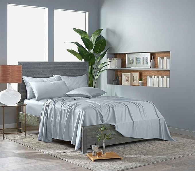 Pure Bamboo Full Sheets, Genuine 100% Organic Viscose Derived from Bamboo Bed Sheet Set, Luxuriously Soft & Cooling, Double Stitching, 2 Year Quality Promise (Full, Glacier)