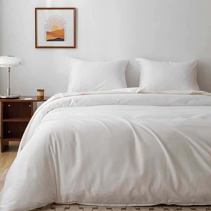HeimenAogo 600TC Egyptian Cotton Duvet Cover California King Size Sateen Weave, Silky Soft and Breathable Bedding Set with Zipper Closure, Long Staple Cotton Bed Linen Pure White 3Pcs (104"×98")