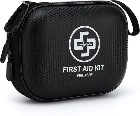 Mini First Aid Kit - 150 Piece Small Waterproof Hard Shell Medical Kit for Home, Car, Travel, Camping, Truck, Hiking, Sports, Office, Vehicle & Outdoor Emergencies (Black)