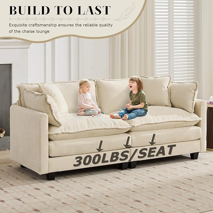 SoarFlash 113.78" Chenille Sectional Sofa, Comfy L Shaped Modular Coush Sofa with Ottoman, Modern 4 Seat Couch Deep Seat Sofa Set for Living Room,Beige