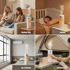 Portable Mini Humidifier, 500ml Rechargeable Dual Mist, Auto Timer & Dry-Burn Protection, with Night Light, for Bedroom Office AC Room Plants Car Travel (White)
