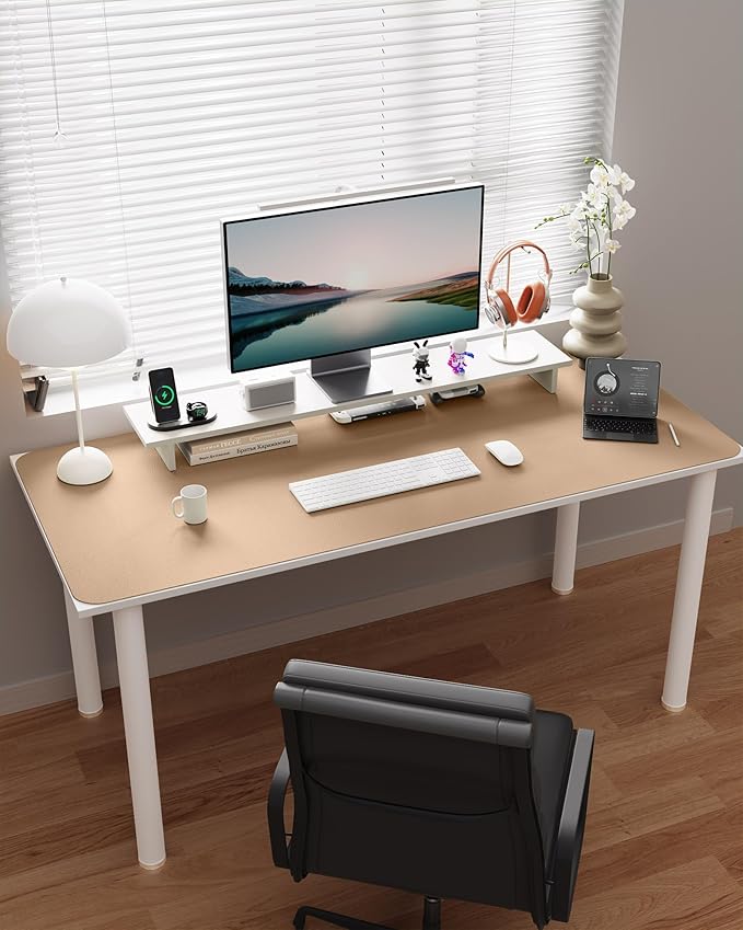 YSAGi Double-Sided Desk Pad, Leather Desk Mat, Eco Cork Desk Pad Protector,Large Mouse Pad,Waterproof Desk Blotter for Office/Home(Apricot+Cork, 47.2" x 23.6")