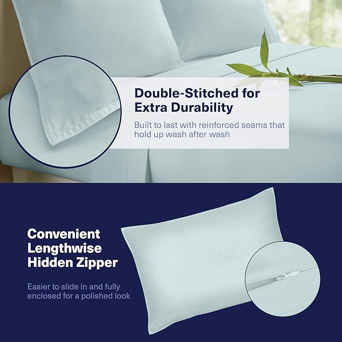 Kickoff Viscose Bamboo Sheets Twin XL Size 3-pc 100% Organic Bamboo Viscose Bed Cooling Sheets Twin XL Size Set Cool Bedding for hot Sleepers Sheet, Flat, Fitted, Pillowcase (Coastal Blue, TXL) KickoffHome