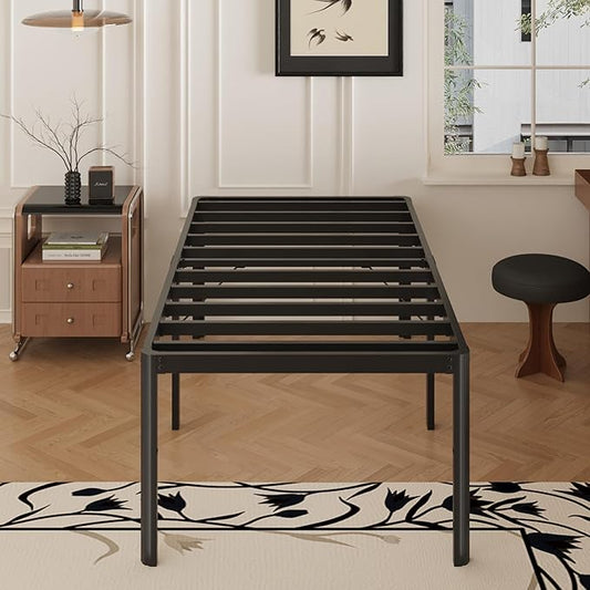 24 Inch High Twin Bed Frames with Rounded Corner Legs, Heavy Duty Metal Twin Size Platform Bed Frame No Box Spring Needed, Easy Assembly, Noise Free, Black