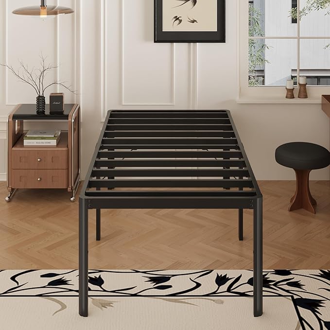 24 Inch High Twin XL Bed Frames with Rounded Corner Legs, Heavy Duty XL Twin Metal Platform Bed Frame No Box Spring Needed, Easy Assembly, Noise Free, Black