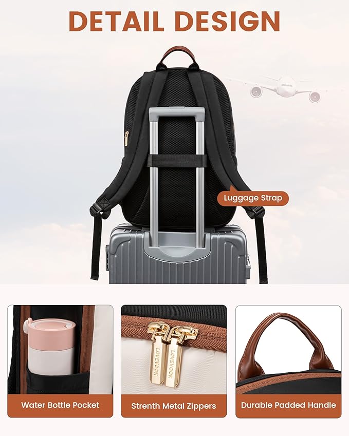 LOVEVOOK 17.3 Inch Laptop Backpack for Women - Work/Business Computer Backpack Purse, Large Capacity Casual Daypack, Travel Bag for Lawyer, Doctor, Teacher, Cream Chestnut Brown