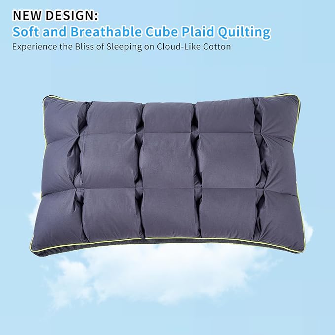 YOUR MOON Soft Pillow Queen Size of 2 for Sleeping, Super Soft Support Down Alternative Pillow, 100% Cotton Shell Luxury Comfy Fluffy Bed Pillows for Sleep(Gray)