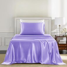 Satin Sheets Twin Size - 3 Pieces Luxury Silky Soft Bed Sheets for Kids, Wrinkle-Free Lavender Satin Silk Sheet Set with 1 Deep Pocket Fitted Sheet, 1 Flat Sheet, 1 Pillow case