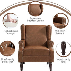Lumibee Accent Chairs, Faux Leather High Back Armchair setof 2 or Living Room, Comfy Upholstered Single Sofa Reading Chairs with Solid Wood Legs for Office, Bedroom, Waiting Room-Leather Brown