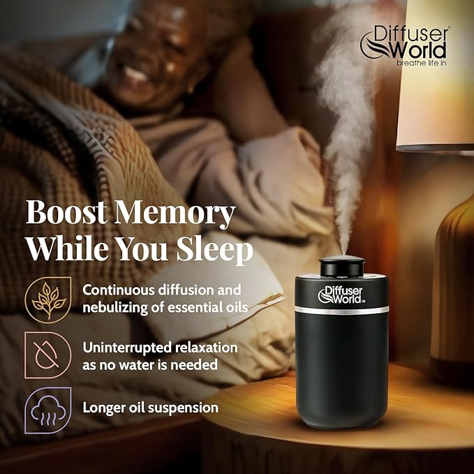 600 Sq Ft Waterless Diffuser for Essential Oils, Aroma Express Black Portable Aroma Atomizer for Room Fragrance, Home Scent Machine, Air Aromatherapy