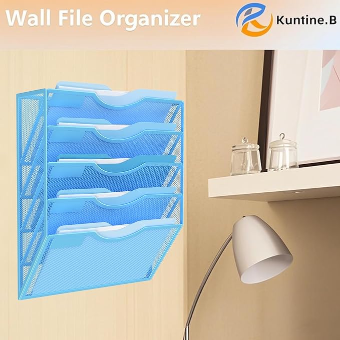 Kuntine.B Wall File Organizer (Blue, 5 Tier)