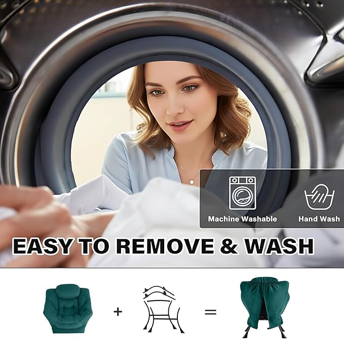 Tiita Lazy Chair with Ottoman, Modern Large Accent Lounge Armchair, Comfy Leisure Sofa Reading Chair with Footrest for Bedroom, Living Room, Dorm Rooms, Garden and Courtyard, Velvet Green