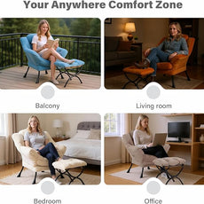 Tiita Lazy Chair with Ottoman, Modern Large Accent Lounge Armchair, Comfy Leisure Sofa Reading Chair with Footrest for Bedroom, Living Room, Dorm Rooms, Garden and Courtyard, Brown