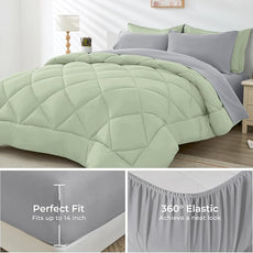 HEVUMYI Full Comforter Set - 7-Piece All Season Bed in a Bag Full, Ultra Soft Bedding Set with Comforter, Flat Sheet, Fitted Sheet, Pillowcases, Pillow Shams, Sage Green & Light Grey
