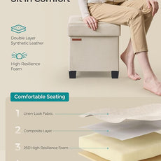 SONGMICS Storage Ottoman, Small Ottoman Foot Rest with Legs, 15 x 15 x 15.7 Inches Foot Stool, Load up to 660 lb, for Living Room, Bedroom, Dorm, Cream White ULSF014W01