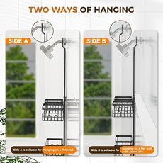 REINHARDT Shower Caddy Hanging for Handheld Showerheads Adjustable Split Shower Caddy, Rustproof Shower Organizer with Hooks for Razors Over the Head Caddy with Soap Holder Bathroom Accessories, Black